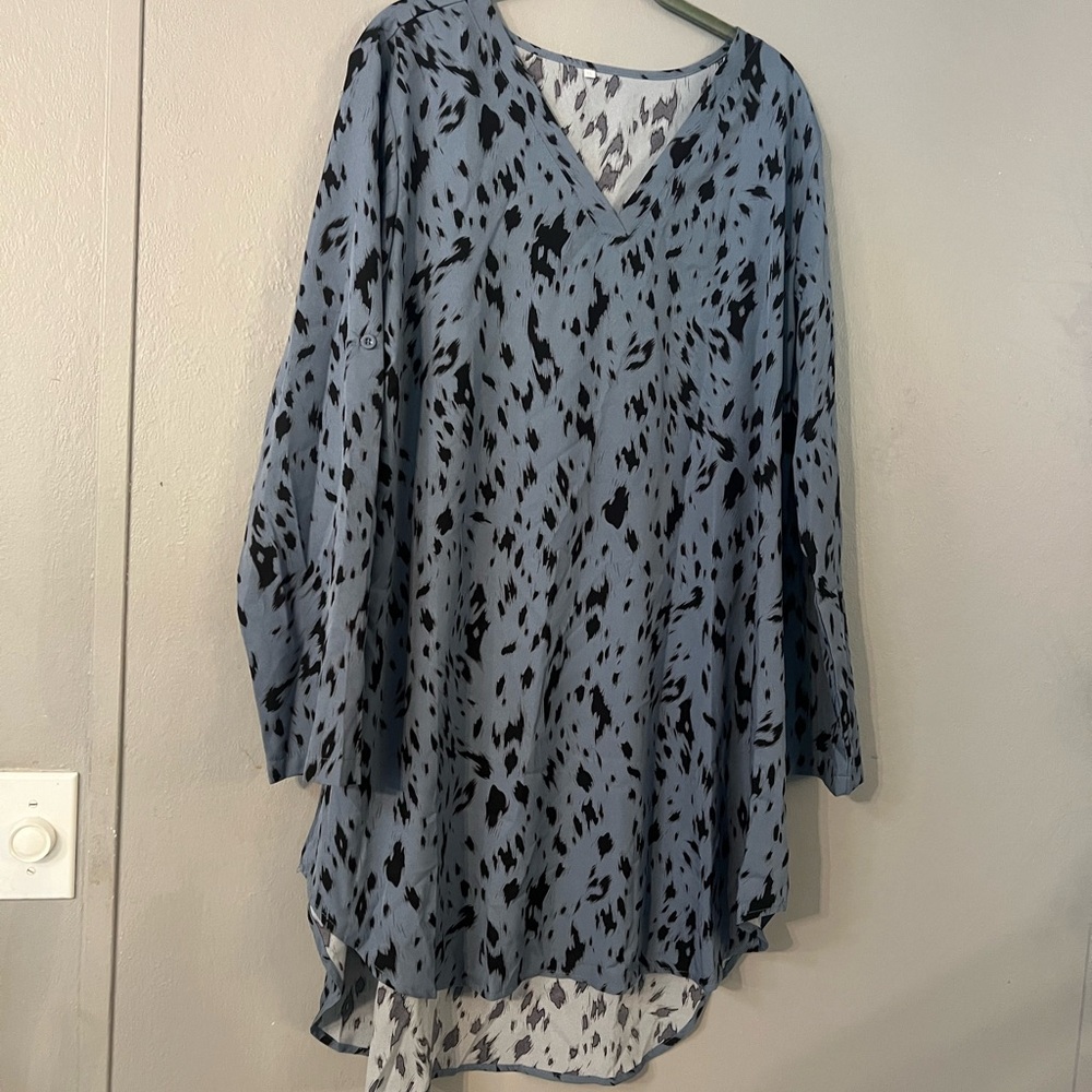 Blue and Black Patterned Tunic Top